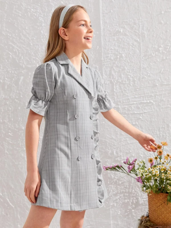 Vestido de manga con volante con doble botón de cuadros - Imagen 3