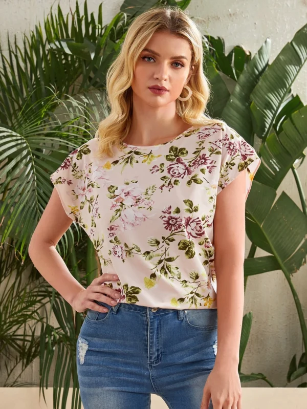 Top con estampado floral de manga murciélago