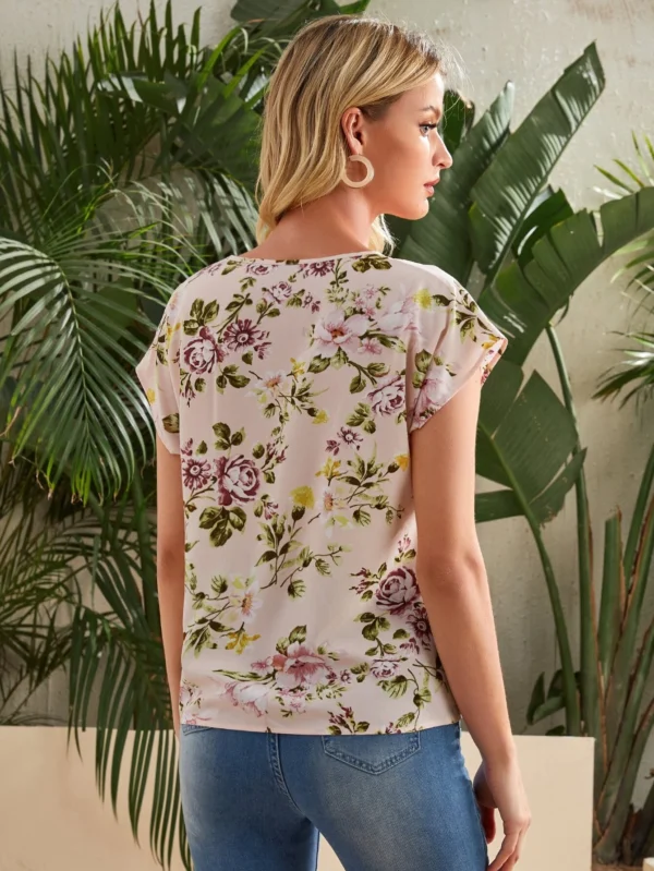 Top con estampado floral de manga murciélago - Imagen 5