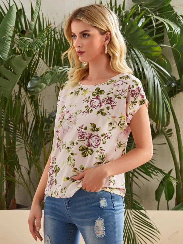 Top con estampado floral de manga murciélago - Imagen 4