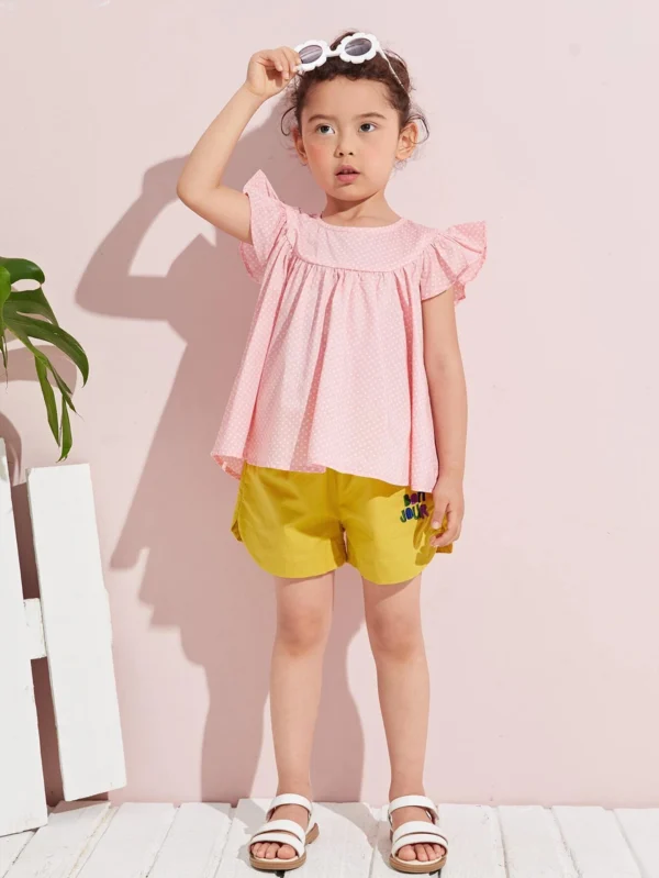 Shorts para niña pequeña Bordado Letras Casual - Imagen 3