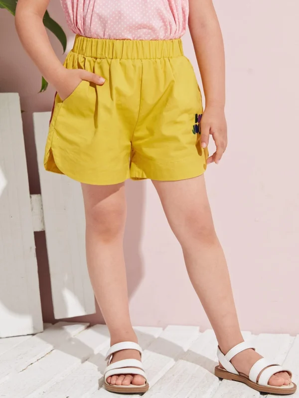 Shorts para niña pequeña Bordado Letras Casual - Imagen 2