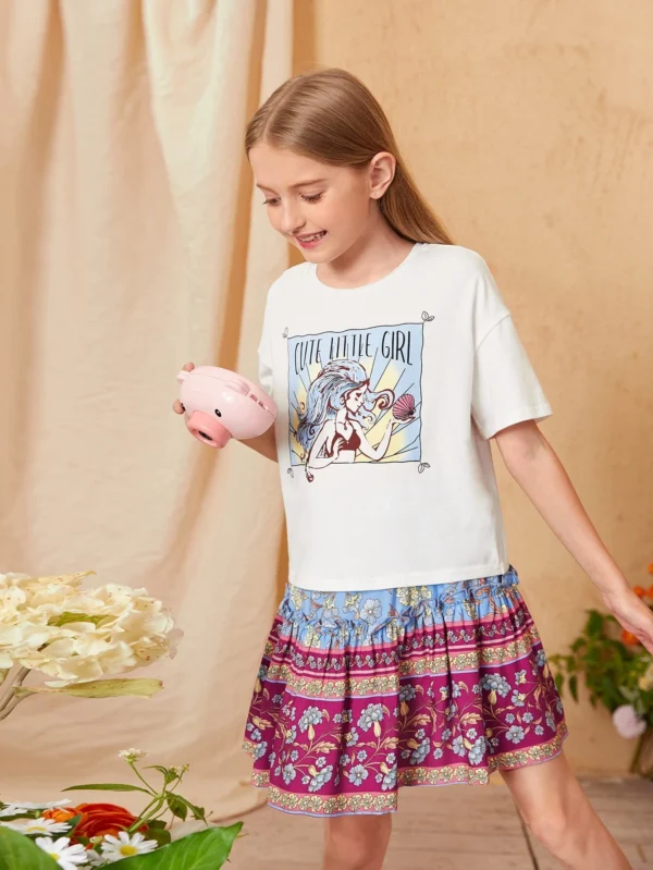 Conjuntos para niñas Volante fruncido Volante rígido Figuras Floral Casual