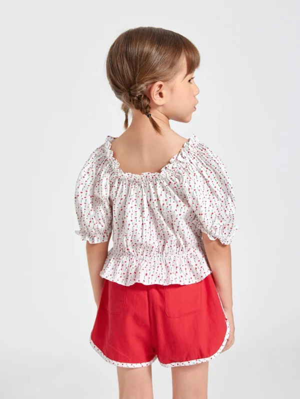 Conjunto top peplum ribete con fruncido de lunares con shorts - Imagen 4