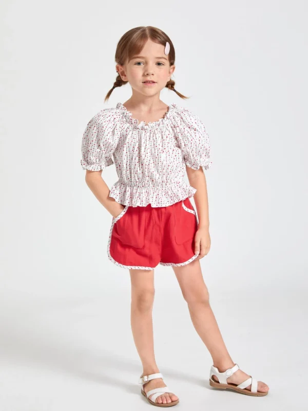 Conjunto top peplum ribete con fruncido de lunares con shorts - Imagen 2
