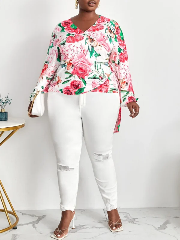 Top cruzado con estampado floral con nudo lateral - Imagen 2