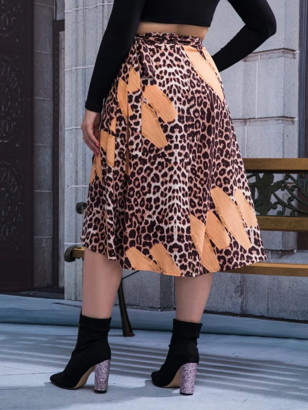 Falda cruzada geométrico & con estampado de leopardo con cordón lateral - Imagen 5