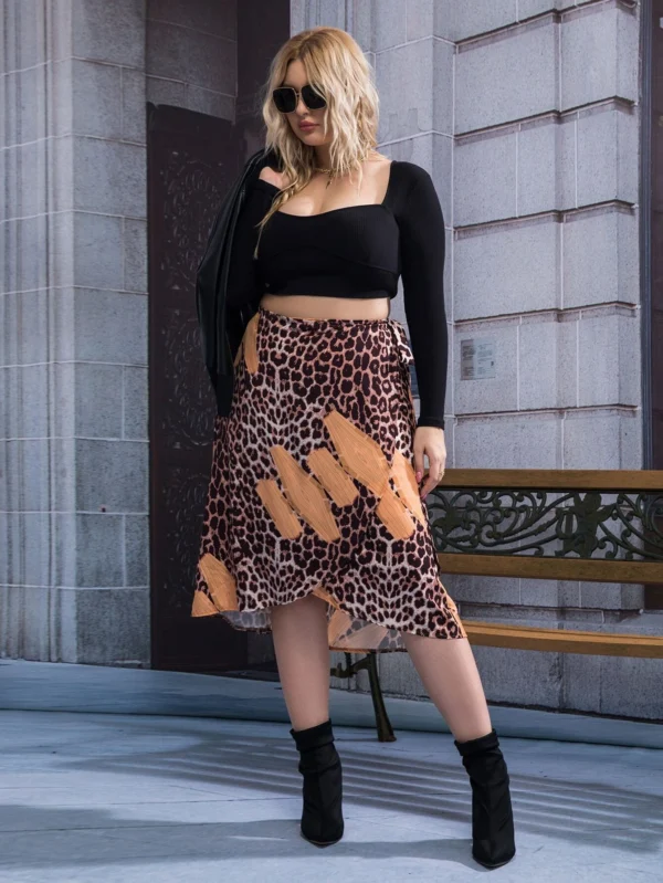 Falda cruzada geométrico & con estampado de leopardo con cordón lateral - Imagen 3
