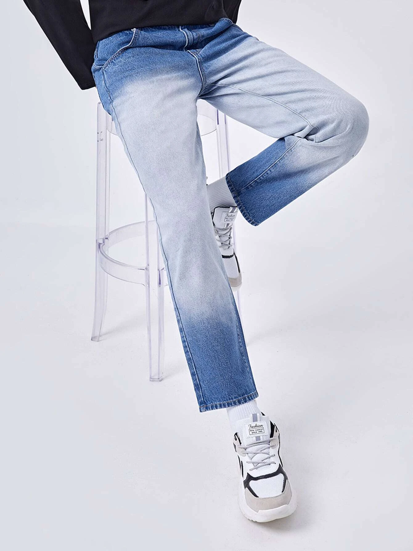 Jeans de pierna recta de color combinado - Imagen 4