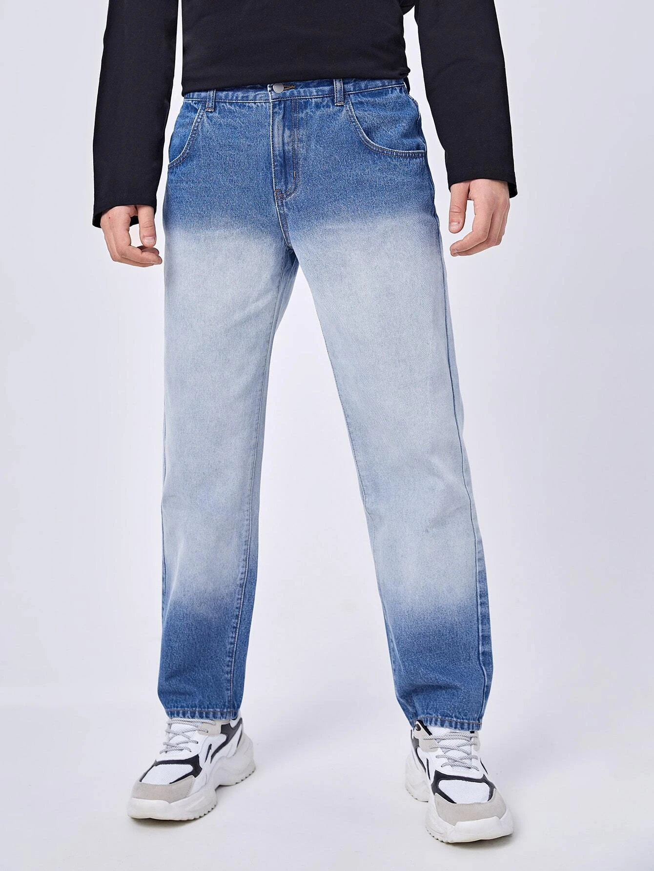 Jeans de pierna recta de color combinado - Imagen 2