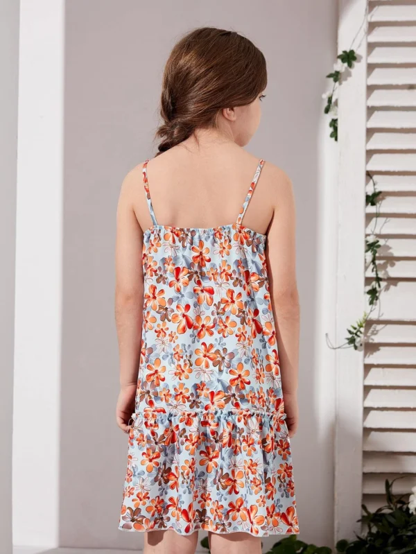 Niñas Vestido de tirantes con estampado floral bajo con fruncido - Imagen 2