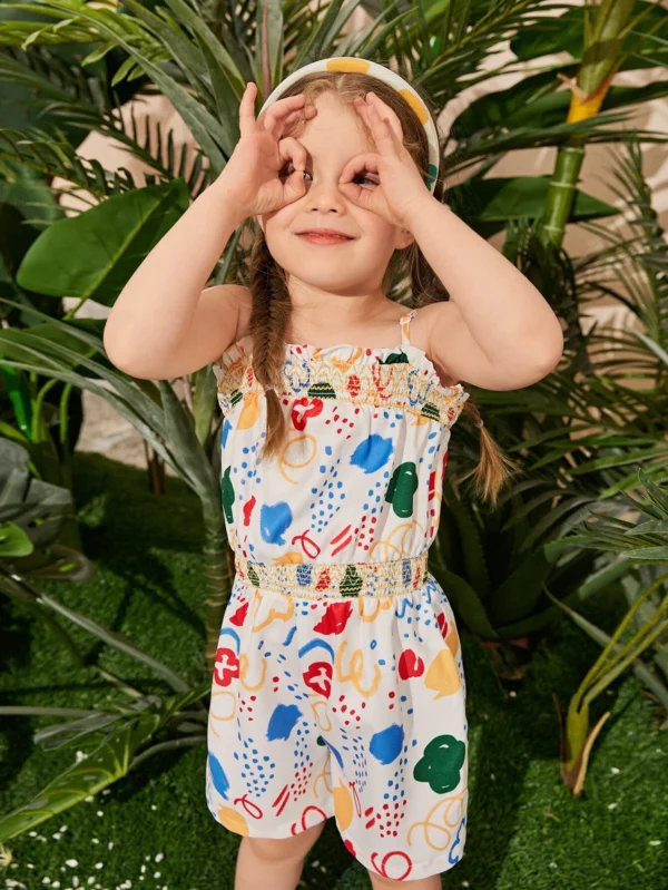 Niñitas Jumpsuit de tirantes con estampado de dibujos animados ribete en forma de lechuga