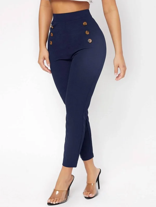 Pantalones de talle alto con botones delgado recortado