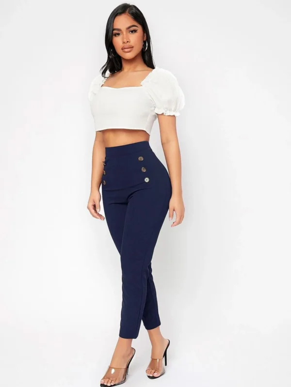 Pantalones de talle alto con botones delgado recortado - Imagen 3