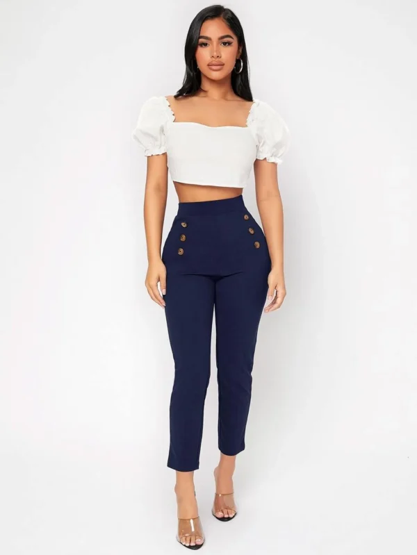 Pantalones de talle alto con botones delgado recortado - Imagen 4