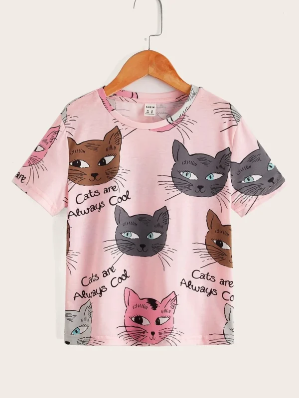 Camiseta con estampado de slogan y dibujos animados