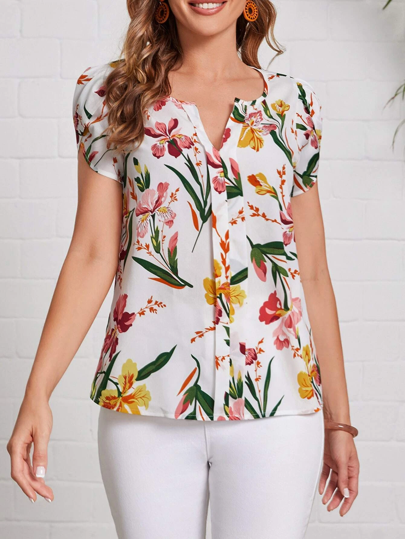 Top popover con estampado floral de manga farol - Imagen 4