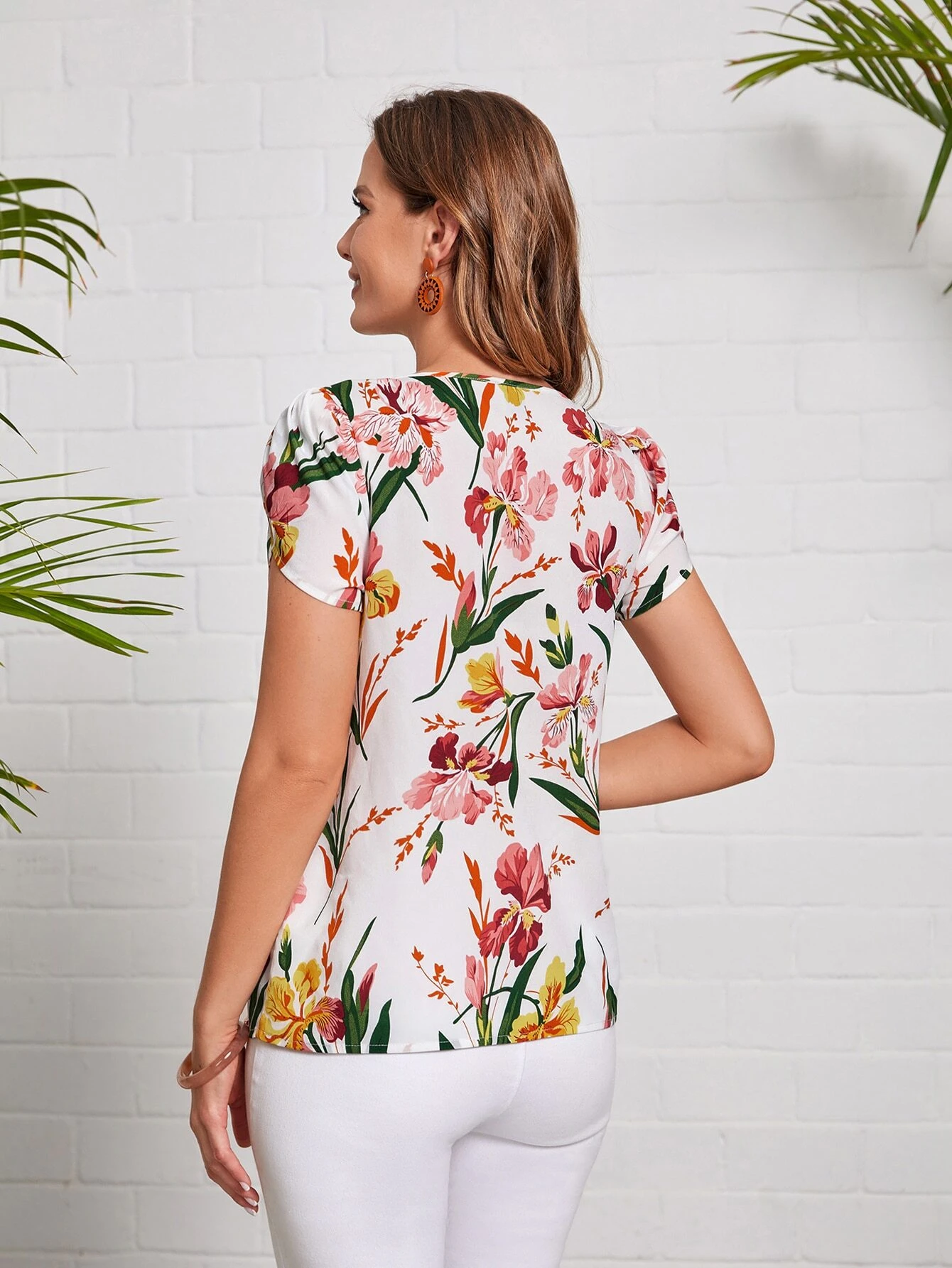 Top popover con estampado floral de manga farol - Imagen 2