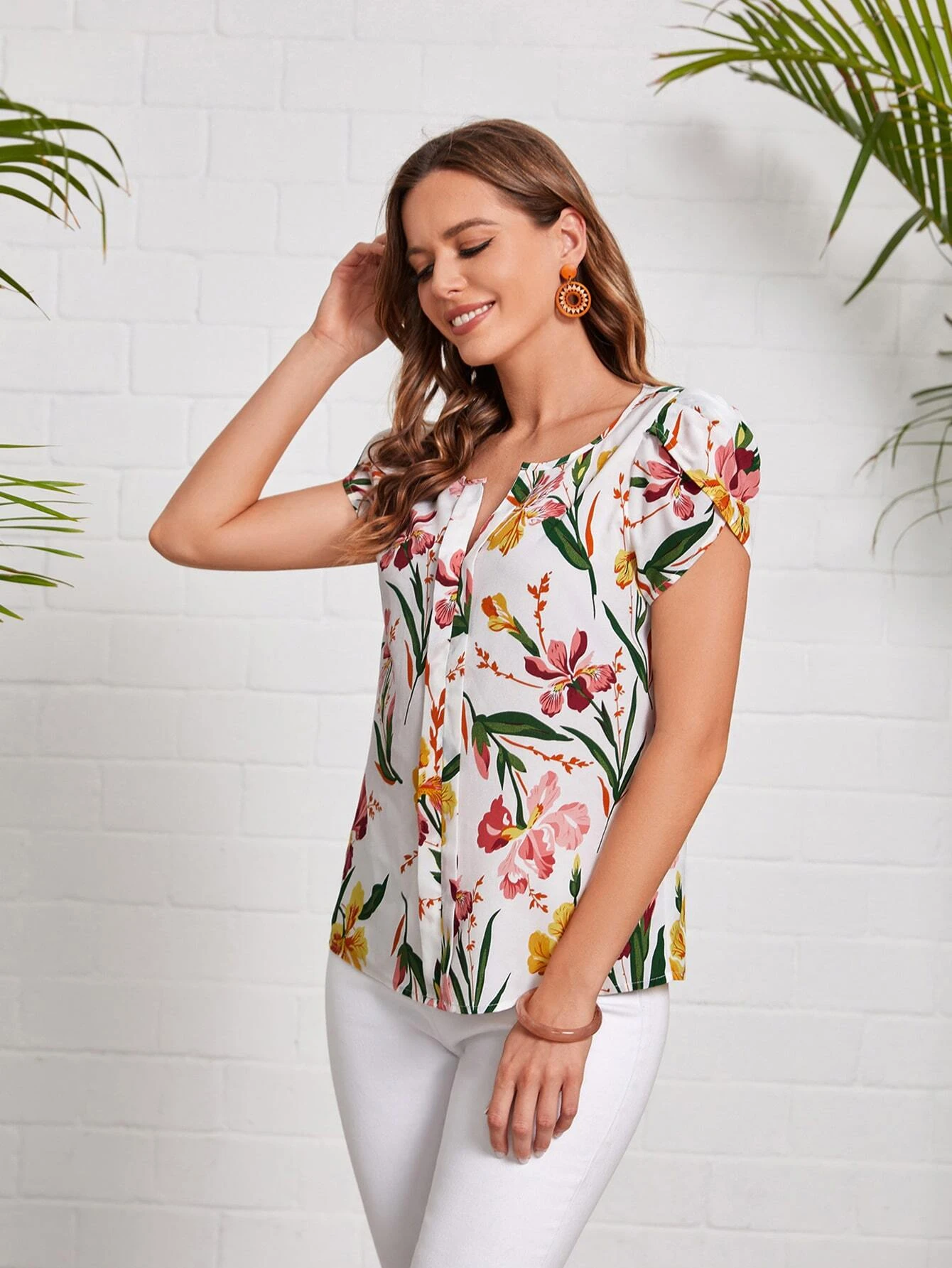 Top popover con estampado floral de manga farol - Imagen 3