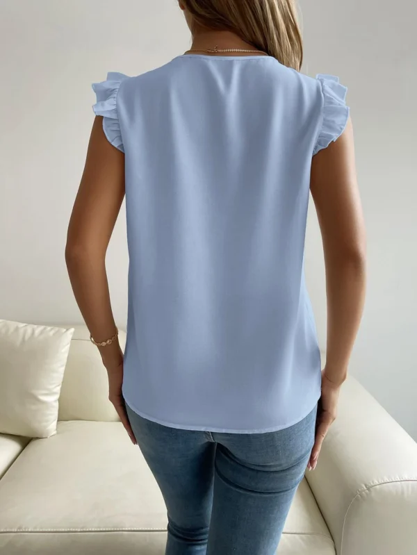Blusa panel con encaje de manga con volante - Imagen 3