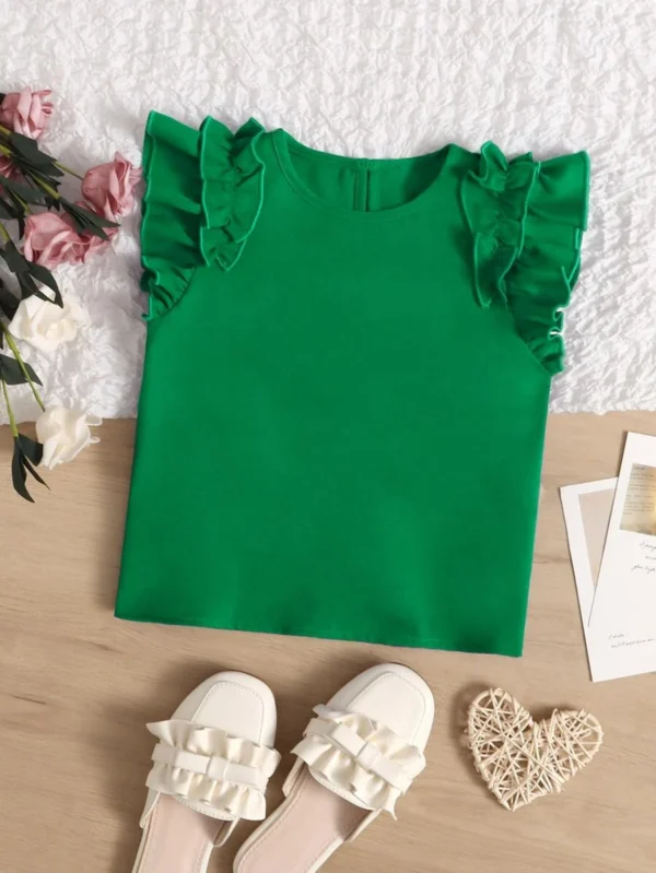 Niñitas Blusa ribete fruncido de manga mariposa