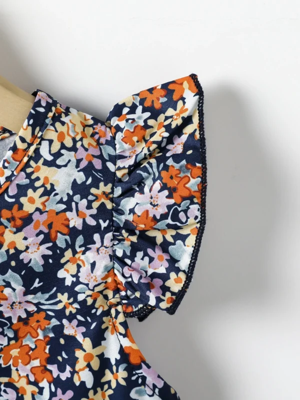 Blusa floral de manga con volante de espalda con abertura de ojo - Imagen 2