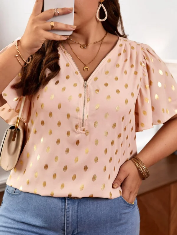 Blusa con estampado de lunares dorados cremallera media - Imagen 4