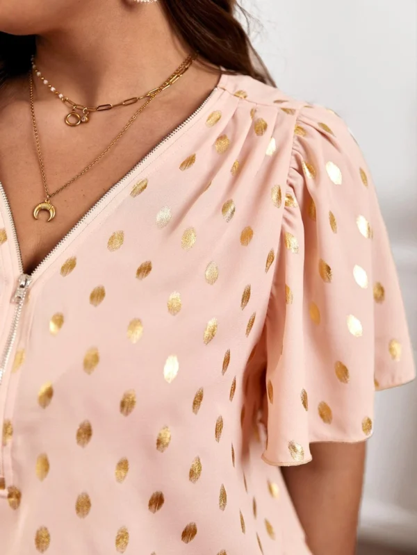 Blusa con estampado de lunares dorados cremallera media - Imagen 3