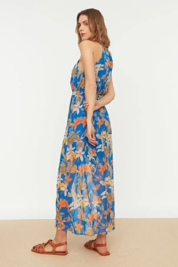 Vestido Con Abertura Con Estampado De Flores Azul Marino Two - Imagen 4