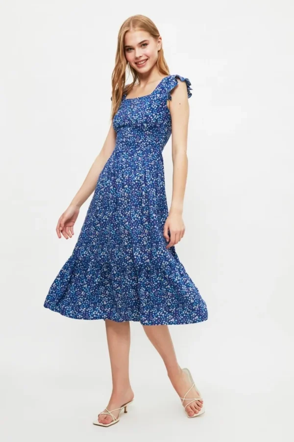Vestido Estampado De Flores Azul Marino