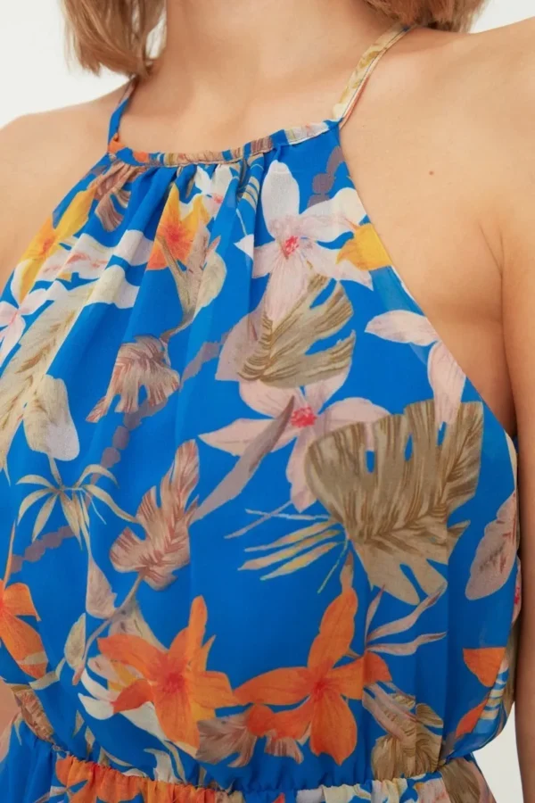Vestido Con Abertura Con Estampado De Flores Azul Marino Two - Imagen 5