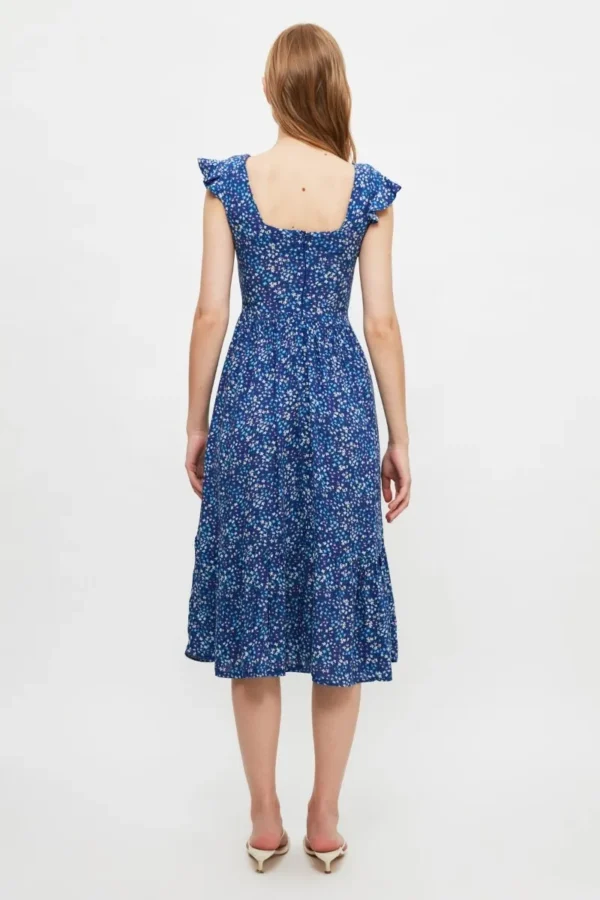 Vestido Estampado De Flores Azul Marino - Imagen 3