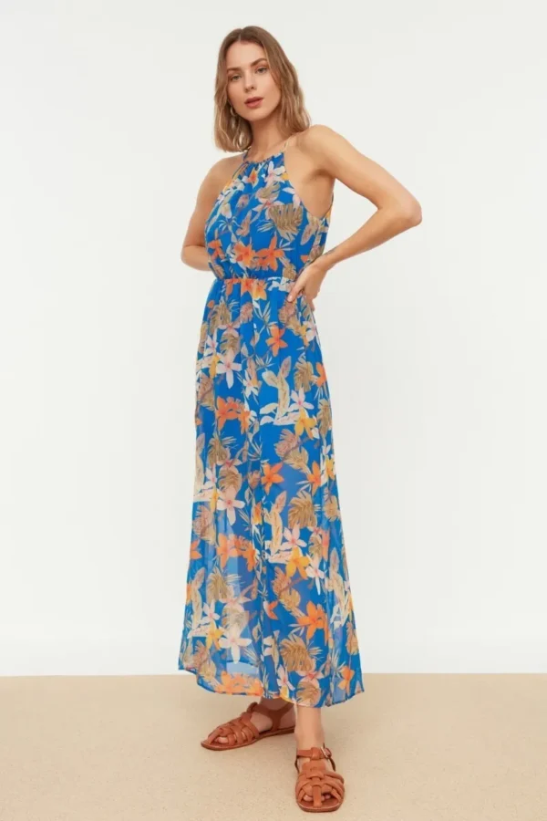 Vestido Con Abertura Con Estampado De Flores Azul Marino Two - Imagen 2