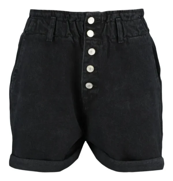 Short Denim Negro Con Botones En La Parte Delantera