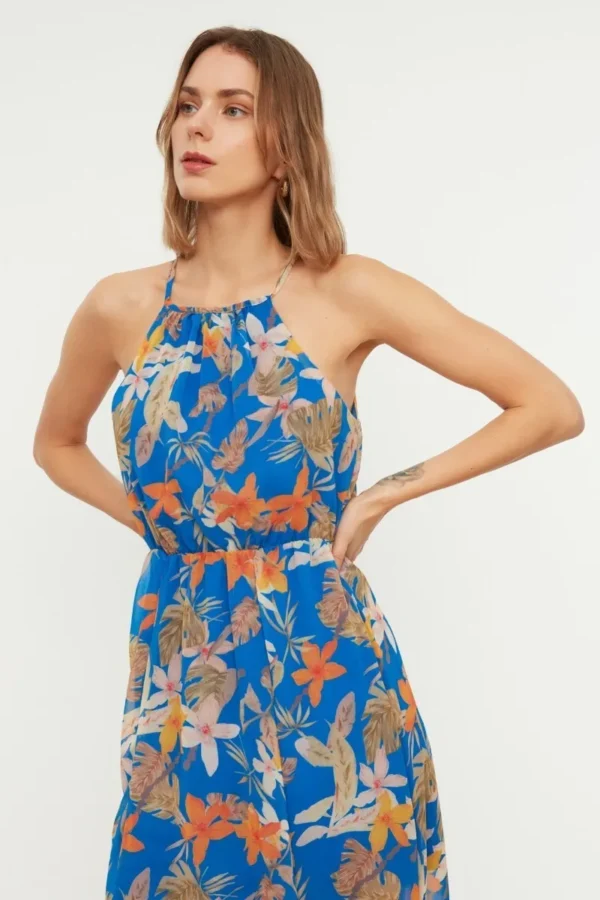 Vestido Con Abertura Con Estampado De Flores Azul Marino Two - Imagen 3