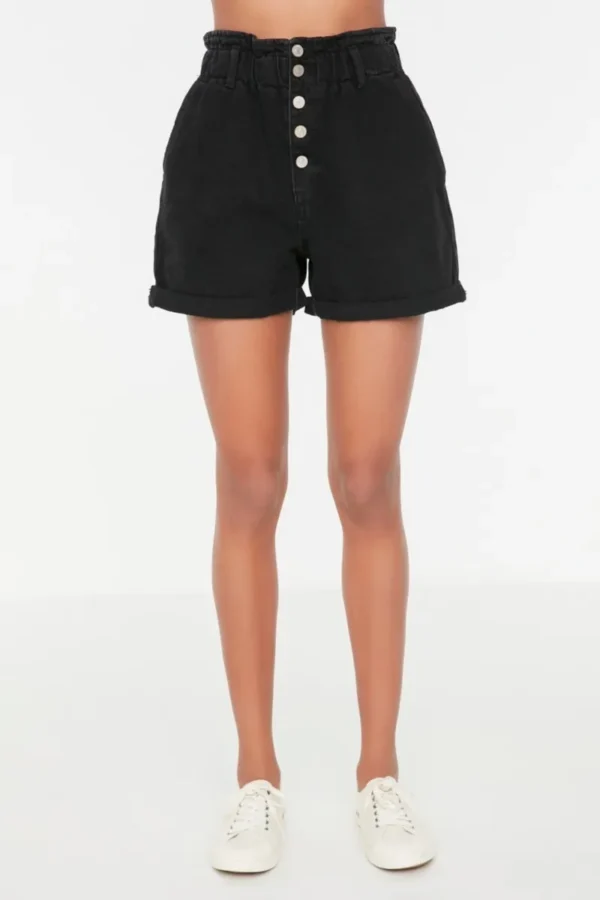 Short Denim Negro Con Botones En La Parte Delantera - Imagen 3