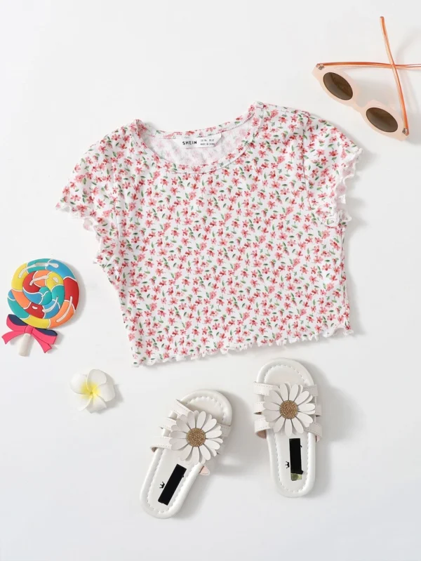 Tops de niñitas Acaracolado floral de margarita Casual
