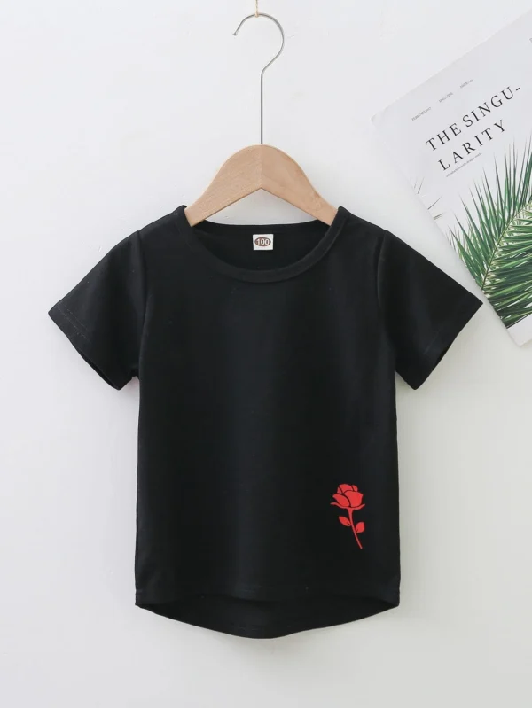 Niñitos Camiseta con estampado de rosa irregular