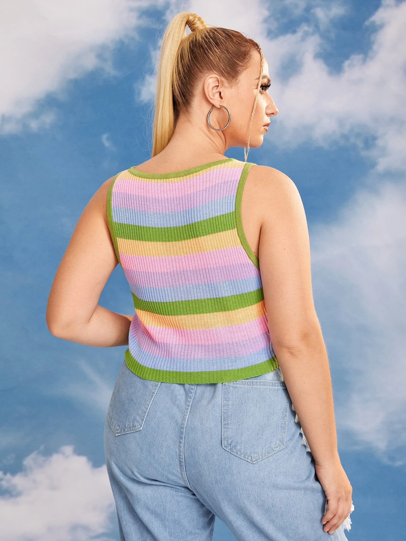 Tops de punto de talla grande A rayas Casual - Imagen 5