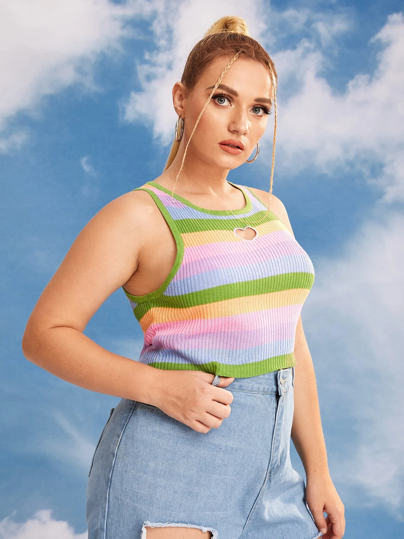 Tops de punto de talla grande A rayas Casual - Imagen 3