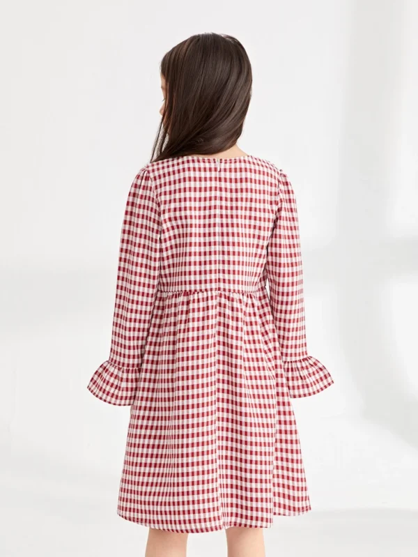 Niñas Vestido de guingán de manga con volante ribete con fruncido - Imagen 4