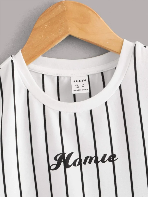 Niñitos Camiseta con estampado de letra de rayas - Imagen 3