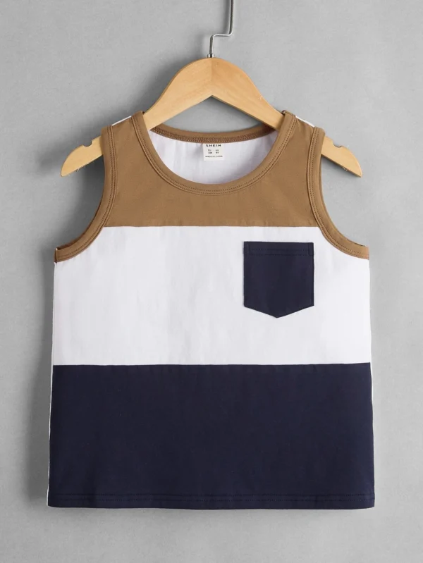 Niñitos Top tank de color combinado con parche de bolsillo