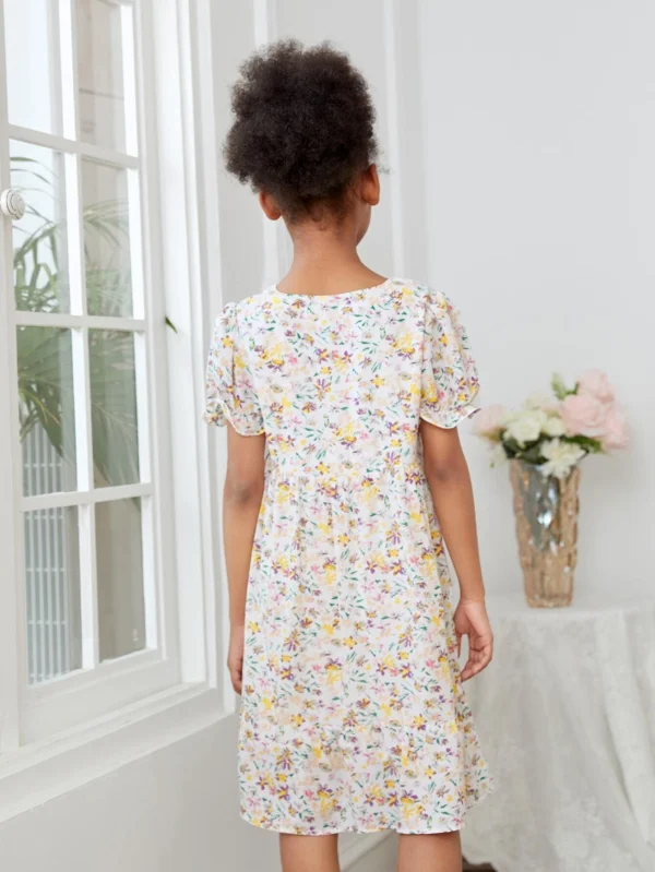 Niñas Vestido floral de cuello cuadrado - Imagen 5