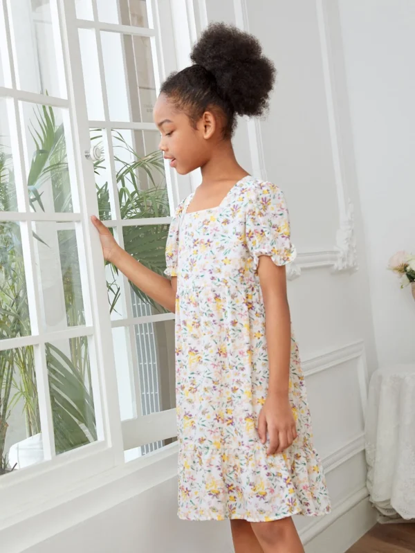Niñas Vestido floral de cuello cuadrado - Imagen 3