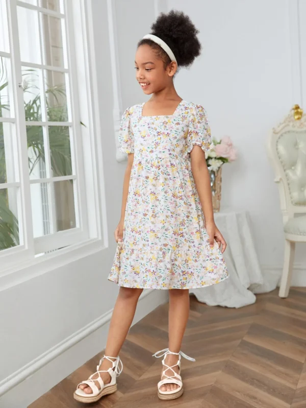 Niñas Vestido floral de cuello cuadrado - Imagen 2