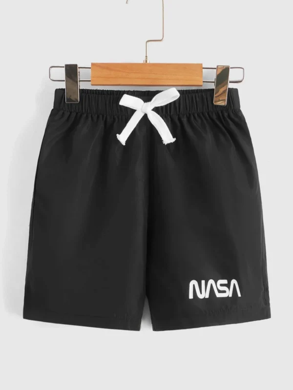 Niñitos Shorts con estampado de letra con cordón delantero