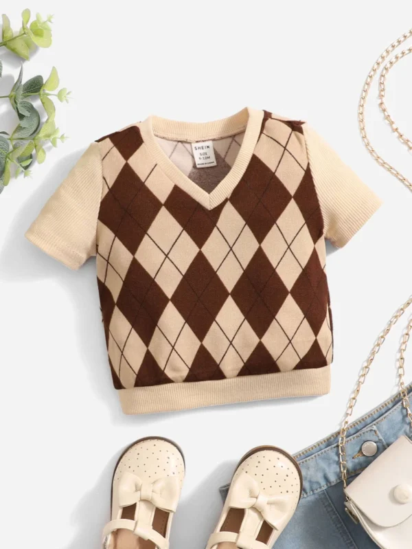 Bebé Top con estampado de rombo de cuello V