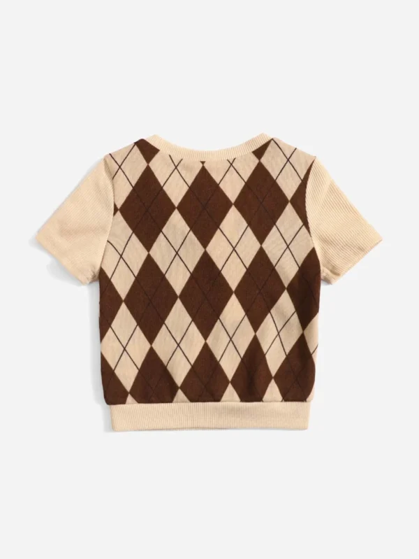 Bebé Top con estampado de rombo de cuello V - Imagen 4