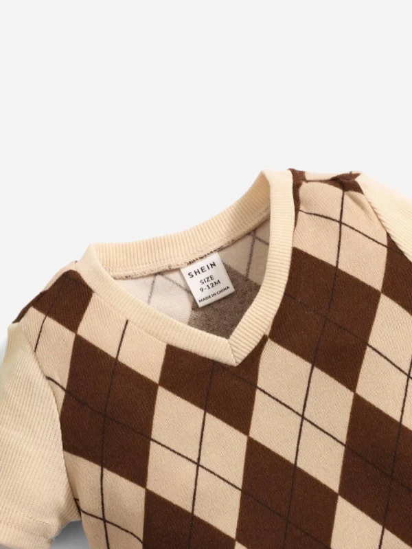 Bebé Top con estampado de rombo de cuello V - Imagen 2
